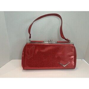 Lux De Ville Pink Red Sparkle Vinyl Rockabilly Kiss Lock Purse Hand Bag